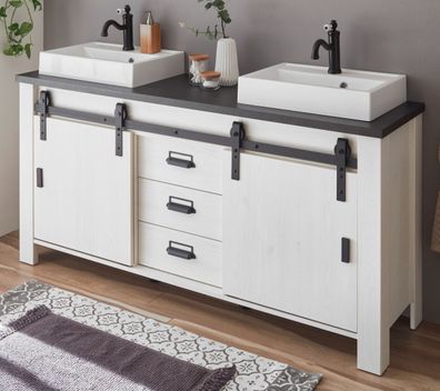 Doppel Waschtisch Waschbeckenunterschrank Set mit 2x Waschbecken weiß Landhaus Stove