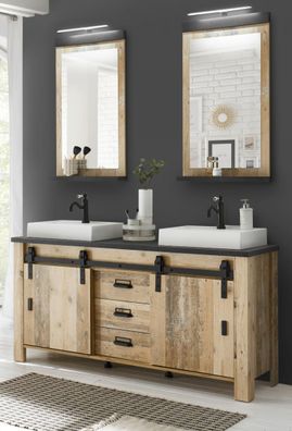Badmöbel Set Badezimmer Doppelwaschtisch 2 Waschbecken Spiegel Beleuchtung Stove