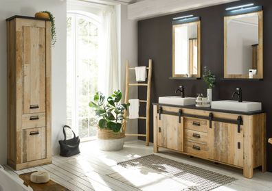 Badmöbel Komplett Set Badezimmer Doppelwaschtisch Waschbecken Beleuchtung Stove