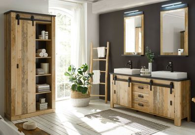 Bad Möbel komplett Set Badezimmer mit Doppelwaschtisch Waschbecken Schrank Stove