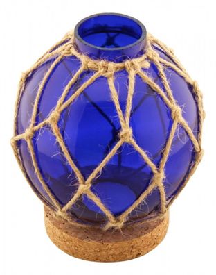 Fischerkugel Teelicht, Teelichthalter Fischernetz Glas im Netz, Blau Ø 13 cm