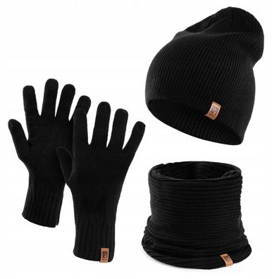 Herren Wintermütze Schlauchschal Handschuhe 3 teiliges Set | Warme Winter Mütze Schal