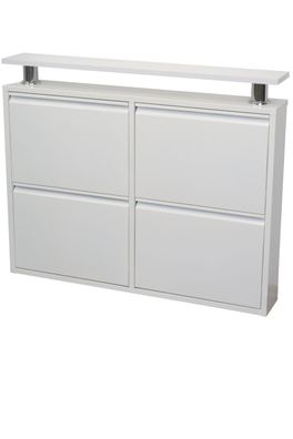 Klappschuhschrank weiß 4 Klappen mit Ablageboden Schuhkipper Schuhregal modern