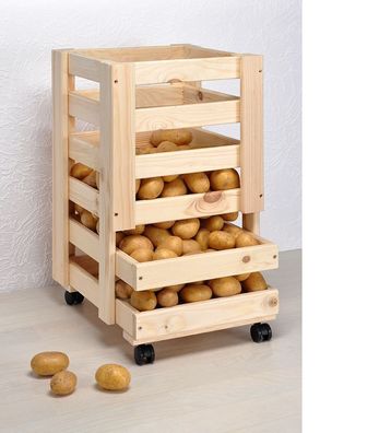 Kartoffelkiste Obstkiste, Kiefernholz, mit Rollen, Aufbewahrungskiste