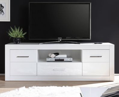 Lowboard TV Unterschrank weiß Hochglanz 180 cm Komforthöhe auf Rollen Carrara