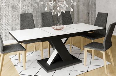 Säulentisch Hochglanz weiß/ schwarz Esstisch Auszugtisch ausziehbar design modern