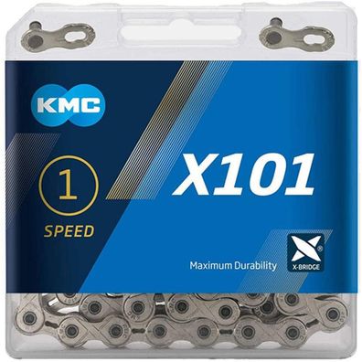 KMC Fahrrad Kette, X101 silber für 1-fach 112 Glieder Maße 1/2Zoll x 1/8Zoll
