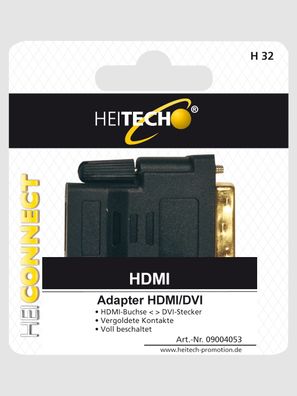 Heitech DVI - HDMI - Adapter, DVI-Stecker<>HDMI-Buchse, vergoldete Kontakte, voll ...