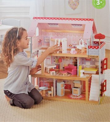 KidKraft 65054 Puppenhaus Chelsea aus Holz mit Möbeln und Zubehör, Spielset * A