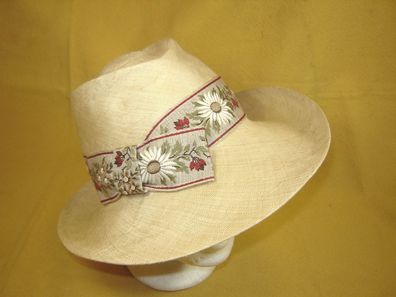 Trachtenstrohhut Sisal natur wie Leinen mit Silberdistelband Dirndlhut DH280 K1