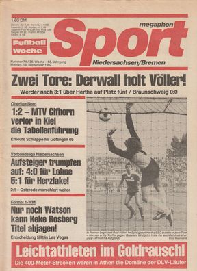 Zeitschrift - Fußball Woche Sport Megaphon - 13.09.1982 -