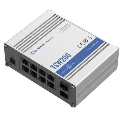 Teltonika · Switch · TSW200 · 8 Port Gigabit Industrial unmanaged POE Switch, 2 SFP