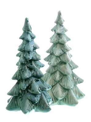 2X Deko Tanne Porzellan grün | Tannenbaum Figur Dekobaum | Winter Weihnachten |