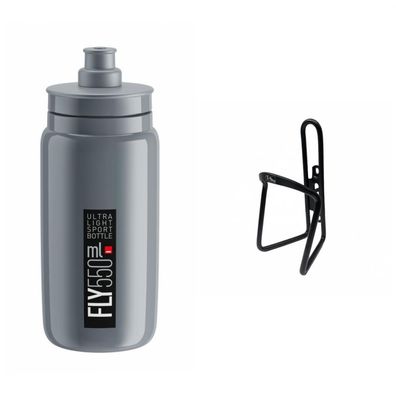 Elite Trinkflasche grau/ schwarz + M-Wave Flaschenhalter schwarz
