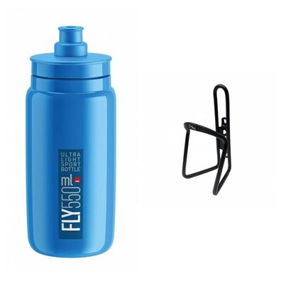 Elite Trinkflasche blau + M-Wave Flaschenhalter schwarz