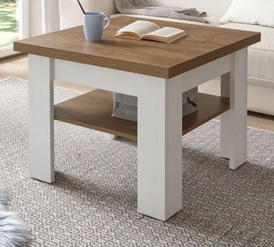 Couchtisch weiß Pinie Eiche Wohnzimmer Tisch Beistelltisch 70 cm mit Ablage Seyne