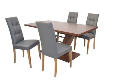 5 tlg. Essgruppe nußbaum Tisch / Stühle grau Essgruppe Küche Tischgruppe modern