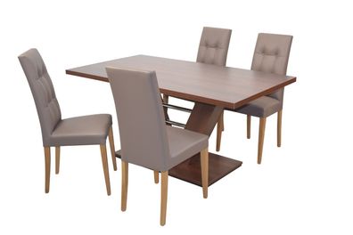 5 tlg. Essgruppe nußbaum Tisch / Stühle braun Essgruppe Küche Tischgruppe modern