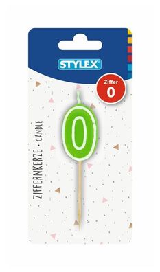 Stylex 10760 Kerze, Ziffer 0 - farbig auf Holzspieß