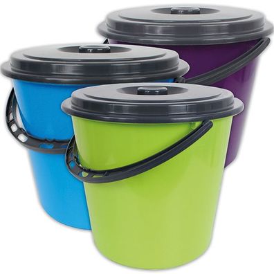 Centi Eimer mit Kunststoffbügel und Deckel - 10 Liter - farbig - 1 Stück
