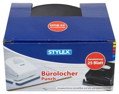 Stylex 42654 Locher, Bürolocher mit Ansatzschiene für max. 25 Blatt
