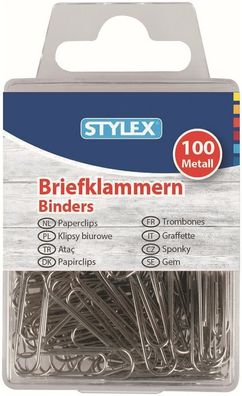 Stylex 24445 Briefklammern, Metall, blank, 100er Schachtel