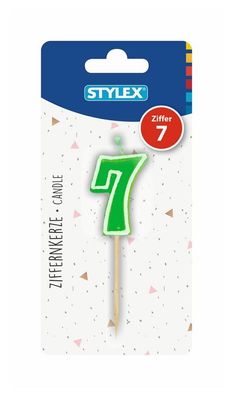 Stylex 10767 Kerze, Ziffer 7 - farbig auf Holzspieß