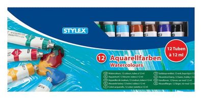 Stylex 28650 Aquarellfarbe matt 12 Tuben / Farben à 12 ml