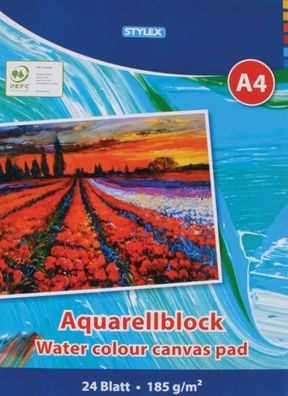 Stylex 28690 Aquarellblock DIN A4, 24 Blatt, 185 g/ m²