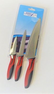 Schulz 201560 3er-Set Messer mit rot-grauem Softgriff