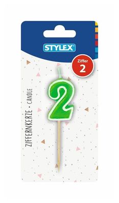 Stylex 10762 Kerze, Ziffer 2 - farbig auf Holzspieß