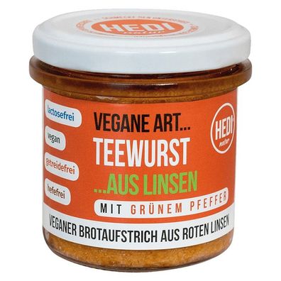 140g Hedi "Teewurst mit grünem Pfeffer" Bio, Schraubglas, Brotaufstrich, Linsen vegan