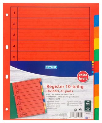 Stylex 41086 Ordner Register, 10-teilig, extra breit - farbiger Karton