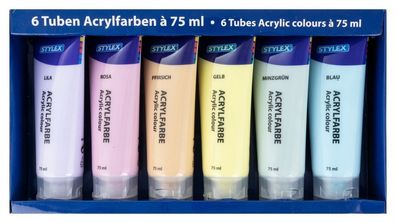 Stylex 28629 Acrylfarbe matt 6er-Set Farben in Tube à 75 ml