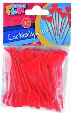 Stylex Cocktailstäbchen Herz rot - 40 Stück - ideal für den Valentinstag oder zur ...
