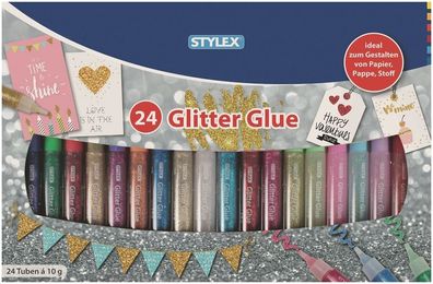 Stylex Glitter Glue 3D, 24 Tuben mit je 10g Klebstoff