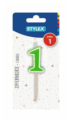 Stylex 10761 Kerze, Ziffer 1 - farbig auf Holzspieß