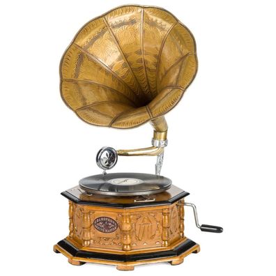 Grammophon Trichtergrammophon für Schellack Platten Gramophone im antik Stil
