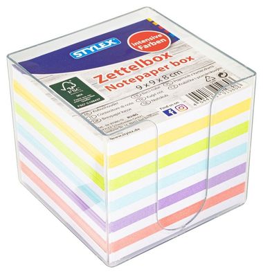 Stylex 91980 Zettelbox, farbiges Papier 9 x 9 x 8cm 700 Blatt
