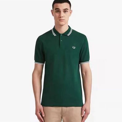 Fred Perry Herren Poloshirt Polo Hemd Grün-weiß Twin Tipped