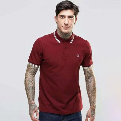 Fred Perry Herren Poloshirt Polo Hemd Bordeaux Twin Tipped