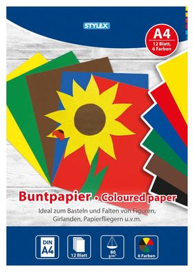 Stylex 42910 Buntpapier im Heft DIN A4 12 Blatt 80 g/ m² 6 Farben