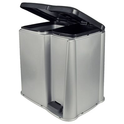 Centi Treteimer DUO 1 x 14 L und 1 x 6 L, 40 x 40 x 31 cm Silber/ Grau, Polypropylen