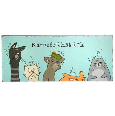 Blechschild, Schild "Katerfrühstück" lustiges Wandschild 13x31 cm