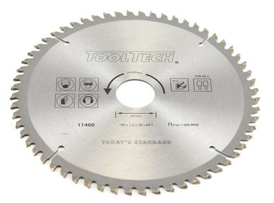 ToolTech 11400 Kreissägeblatt 190 x 60T x 30 TCG für NE-Metall und PVC