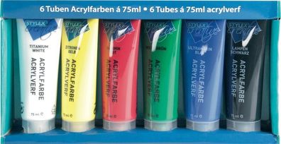 Stylex 28653 Acrylfarbe matt 6er-Set Farben in Tube à 75 ml