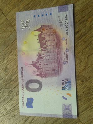 Null euro Schein 0 euro Schein Souvenirschein billet Chateau d´azay Le Rideau 2021-2