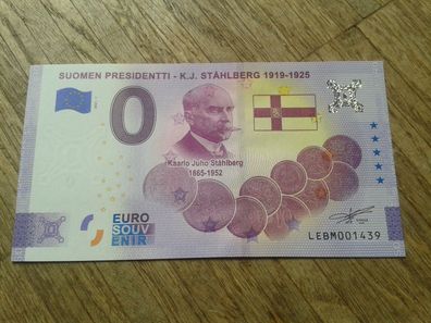 Null euro Schein Souvenirschein Suomen Prsidentti K.J. Stählberg 2021-1