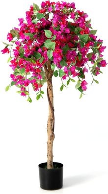 135 cm Kunstbaum mit Blüten, Kunstpflanze im Topf, Künstlicher Baum mit Azalee-Blumen