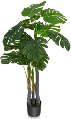 120cm Künstliche Pflanzen Monstera Deliciosa, Kunstbaum grün mit 20 Blättern für Büro